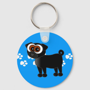 かわいく黒いパグKeychain -青 キーホルダー