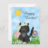 かわいく黒い子ネコ、カラフルの卵のハッピーイースター猫 シーズンポストカード (正面/裏面)