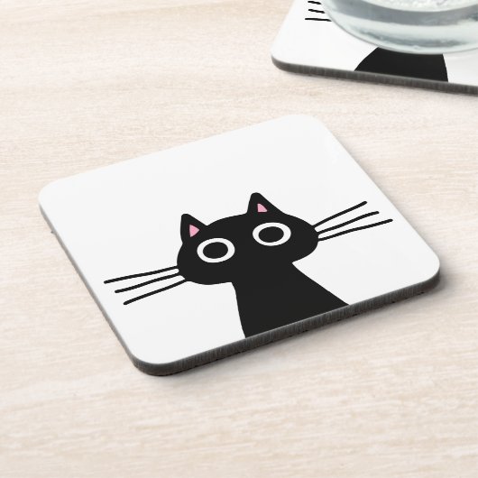 かわいく黒い子猫|のおもしろいの動物の芸術|おもしろいなペット猫 コースター (左側)