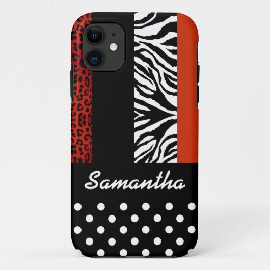 かわいく黒い水玉模様のアニマルプリントの名前をカスタムする Case-Mate iPhoneケース (裏面)
