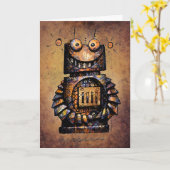 かわいく、おもしろいでカスタムな子供のロボットハッピーバースデー カード (黄色い花)