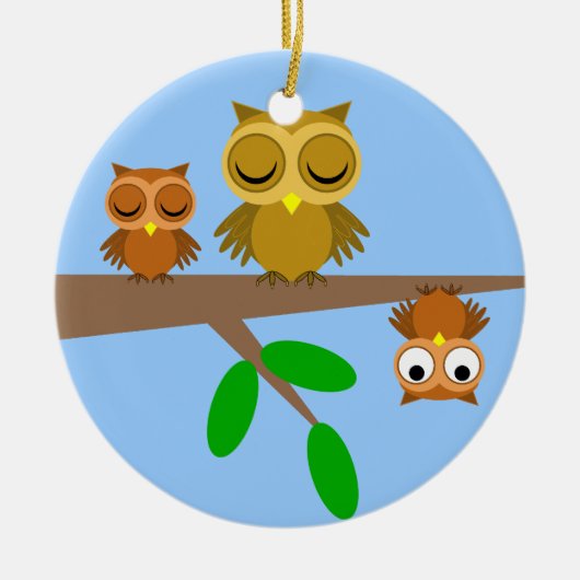 かわいく、おもしろいなフクロウ セラミックオーナメント (正面)