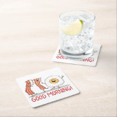 かわいく、おもしろいなベーコン・エッグのおはよう スクエアペーパーコースター (インサイチュ)