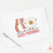 かわいく、おもしろいなベーコン・エッグのおはよう 長方形シール (封筒)