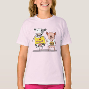 かわいく、おもしろいな牛およびブタの友人 Tシャツ