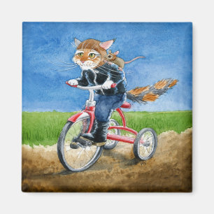 かわいく、おもしろいな猫及びマウスの乗馬の三輪車の磁石 マグネット