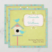 かわいく、ぼろぼろの~の鳥および巣箱の結婚式 招待状 (正面/裏面)