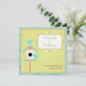 かわいく、ぼろぼろの~の鳥および巣箱の結婚式 招待状 (スタンド正面)