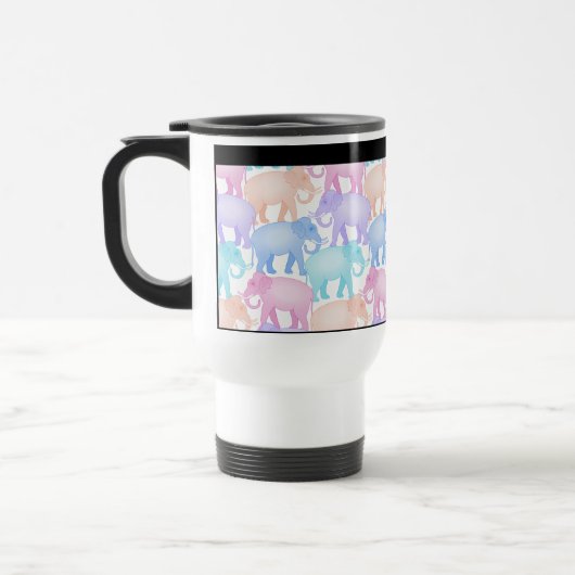 かわいく、カラフルなパステル調象パターン トラベルマグ (左)