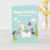 かわいく、カラフルなラマのハッピーバースデー カード (黄色い花)