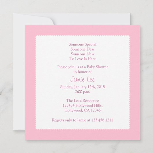 かわいく、ピンクの"それは女の子"のベビーシャワーです 招待状 (裏面)