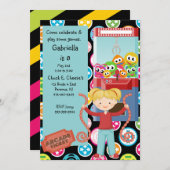 かわいく、数々のな色、アーケードの誕生日の女の子の招待状 招待状 (正面/裏面)