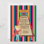 かわいく、明るく、ストライプのな女の子のアーケードの招待状 招待状 (正面)