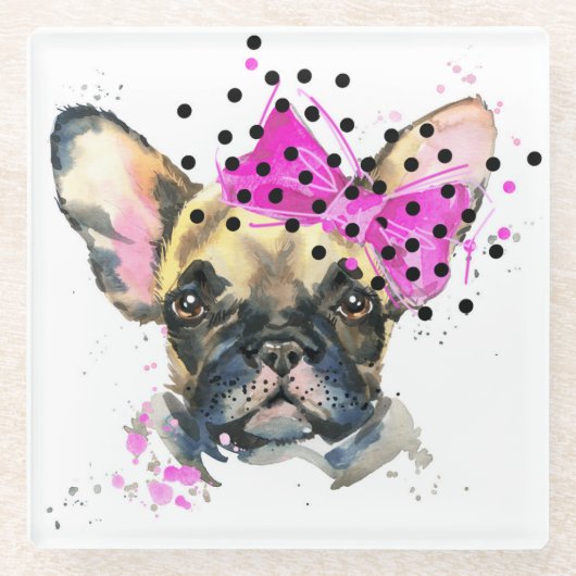 かわいこちゃんのフレンチブルドッグ ガラスコースター (正面)