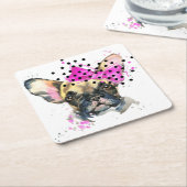 かわいこちゃんのフレンチブルドッグ スクエアペーパーコースター (アングル)