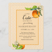 かわいこちゃんは途中オレンジ色の赤ちゃんシャワー招待状 招待状 (正面/裏面)