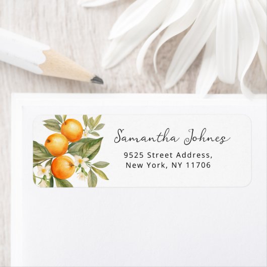 かわいこちゃんウオータカラー柑橘類差出人住所ラベル ラベル (インサイチュ)