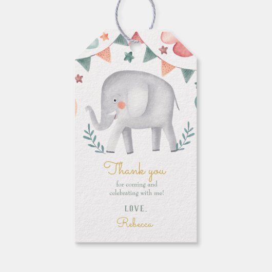 かわいこちゃんエレファントバローンズピンクベビーシャワー ギフトタグ (裏面)