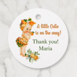 かわいこちゃんオレンジ色ベビーシャワーメッセージカード フェイバータグ