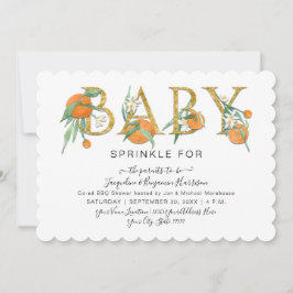 かわいこちゃんオレンジ金ゴールドグリッター水色ベビーシャワー 招待状
