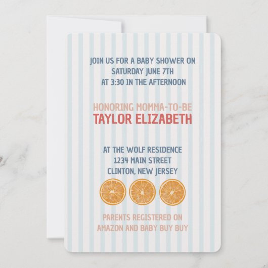 かわいこちゃんオンウェイベビーシャワーテーマ 招待状 (裏面)