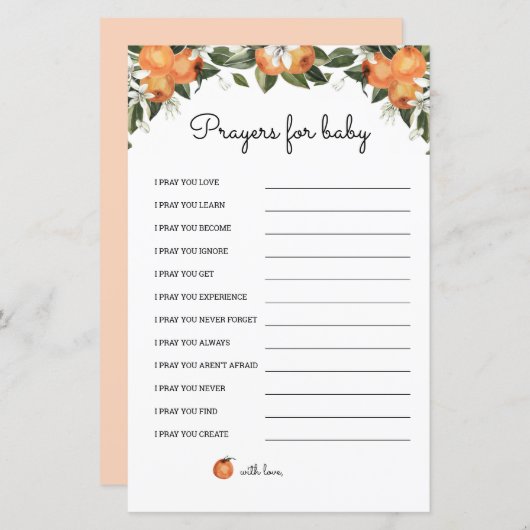 かわいこちゃんカード用の小さなベビーの赤ちゃんシャワー祈りの言葉 (正面/裏面)