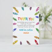 かわいこちゃんクレヨンアート紙カラフルパーティー誕生日 サンキューカード (スタンド正面)