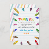 かわいこちゃんクレヨンアート紙カラフルパーティー誕生日 サンキューカード (正面/裏面)