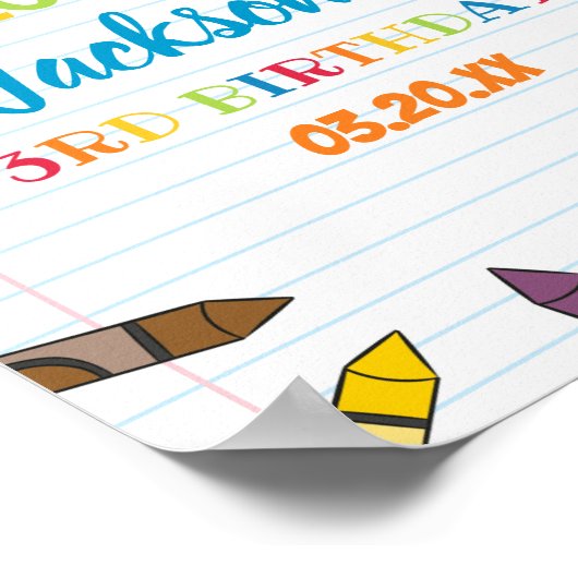 かわいこちゃんクレヨンアート紙カラフルパーティー誕生日 ポスター (角)