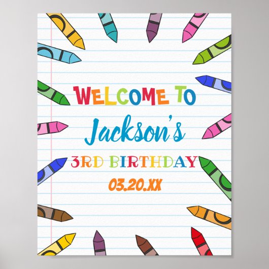 かわいこちゃんクレヨンアート紙カラフルパーティー誕生日 ポスター (正面)