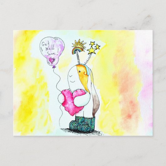 かわいこちゃんザギニアピッグGet Well Soonイラストレーション ポストカード (正面)