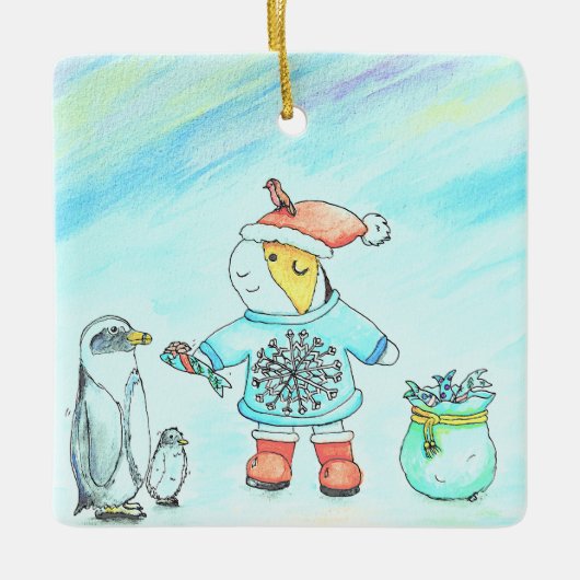 かわいこちゃんザ・ギニー与えブタのクリスマスプレゼント セラミックオーナメント (正面)
