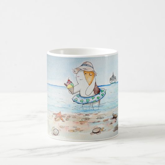 かわいこちゃんザ・ギニー・ピグ絵画ット・アット・ザシーサイド コーヒーマグカップ (中央)