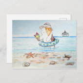 かわいこちゃんザ・ギニー・ピグ絵画ット・アット・ザシーサイド ポストカード (正面/裏面)