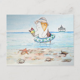 かわいこちゃんザ・ギニー・ピグ絵画ット・アット・ザシーサイド ポストカード