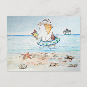 かわいこちゃんザ・ギニー・ピグ絵画ット・アット・ザシーサイド ポストカード