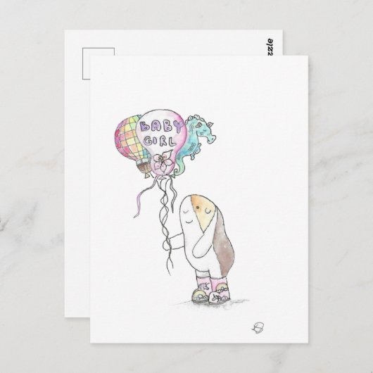 かわいこちゃんザ・モルモットとベビーガールバルーン ポストカード (正面/裏面)