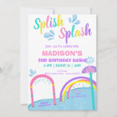 かわいこちゃんスプラッシュスプラッシュパッドウォーターパークガール誕生日 招待状 (正面)