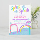 かわいこちゃんスプラッシュスプラッシュパッドウォーターパークガール誕生日 招待状 (スタンド正面)