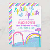 かわいこちゃんスプラッシュスプラッシュパッドウォーターパークガール誕生日 招待状 (正面/裏面)