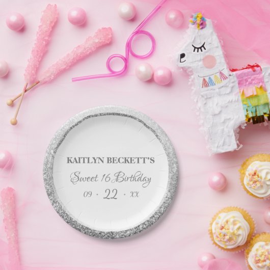 かわいこちゃんズスウィート16シルバーグリッターエレガント誕生日 ペーパープレート (パーティー)