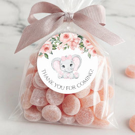 かわいこちゃんゾウ女の子ベビーシャワーありがとう ラウンドシール