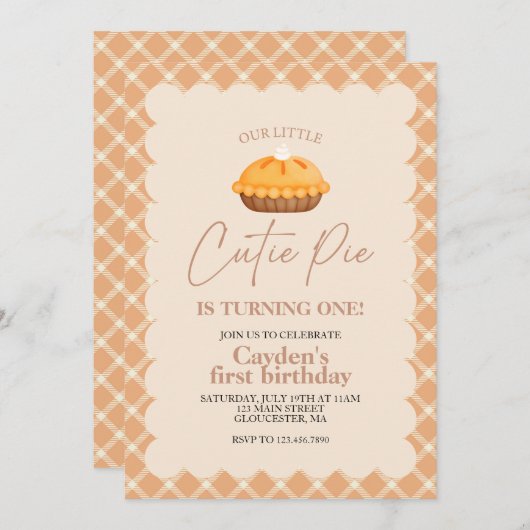 かわいこちゃんパイかぼちゃパイ秋プレイド第1誕生日 招待状 (正面/裏面)