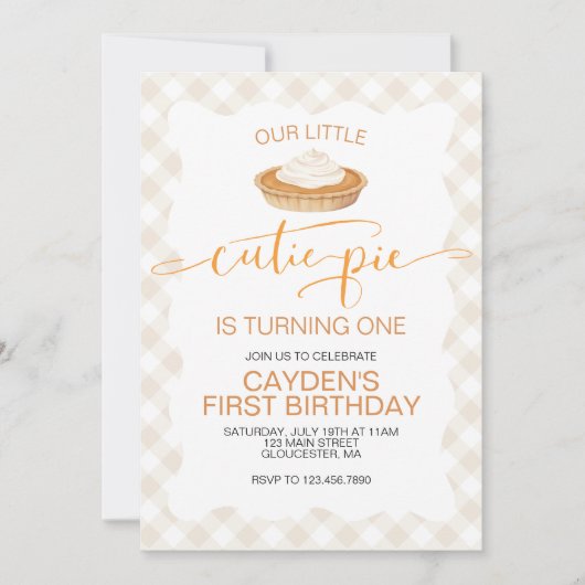 かわいこちゃんパイかぼちゃパイ秋プレイド第1誕生日 招待状 (正面)