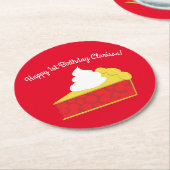 かわいこちゃんパイさくらんぼ誕生日パーティー ラウンドペーパーコースター (アングル)