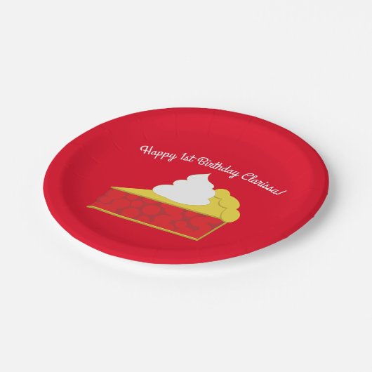 かわいこちゃんパイさくらんぼ1st誕生日パーティーテーマ ペーパープレート (アングル)