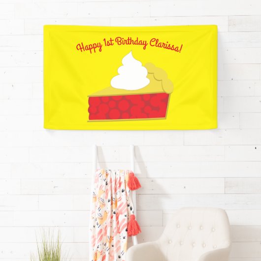 かわいこちゃんパイさくらんぼ1st誕生日パーティーテーマ 横断幕 (インサイチュ)