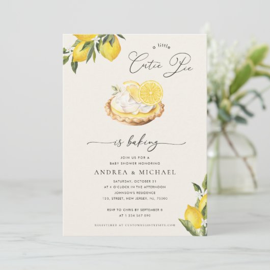 かわいこちゃんパイはベーキングレモンパイクリームベビーシャワー 招待状 (スタンド正面)