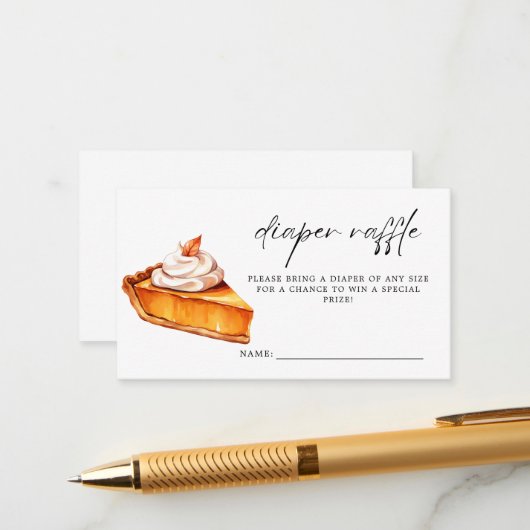 かわいこちゃんパイカボチャ秋ベビシャワーおむつラッフル エンクロージャーカード (正面/裏面インサイチュ)