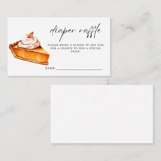 かわいこちゃんパイカボチャ秋ベビシャワーおむつラッフル エンクロージャーカード (正面/裏面)